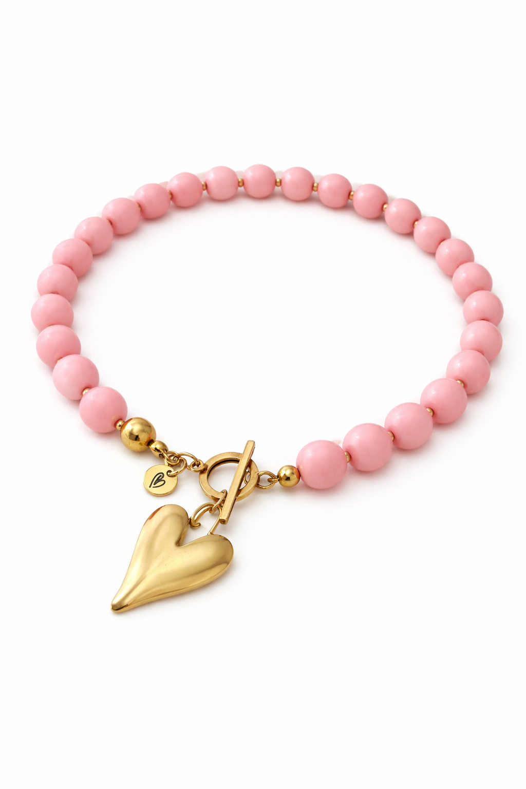 Ketting roze kralen met hart