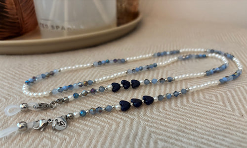 Brilkoordje blauw met hartjes